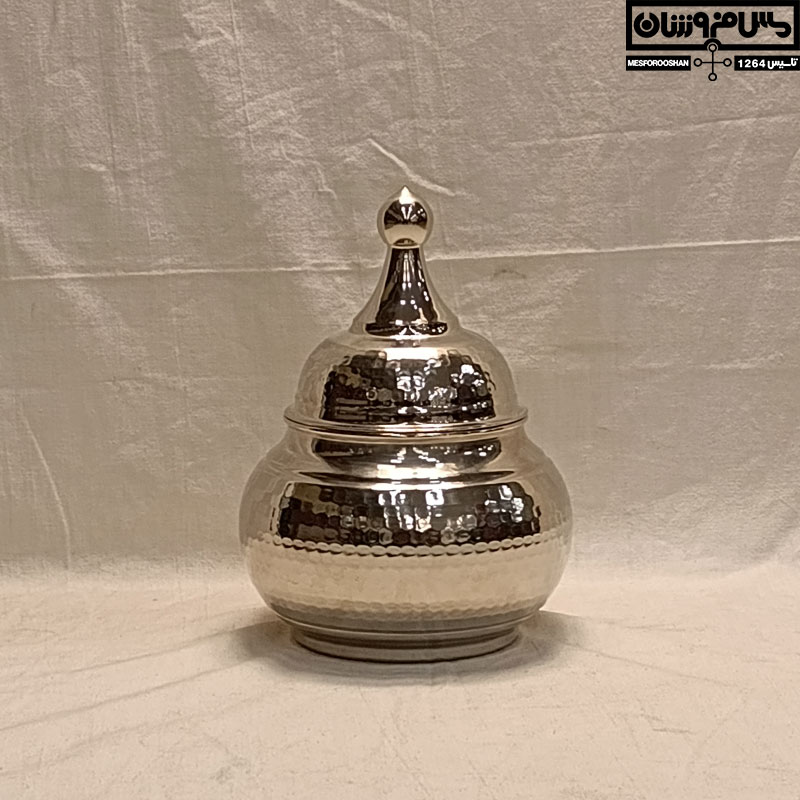 شکلات خوری مسی چکشی آبکاری کروم خمره ای در دار بدون پایه مدل ارشک