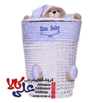سبد لباس و اسباب بازی حصیری طرح خرس