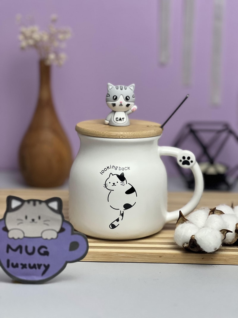 ماگ دخترانه درب چوبی طرح گربه