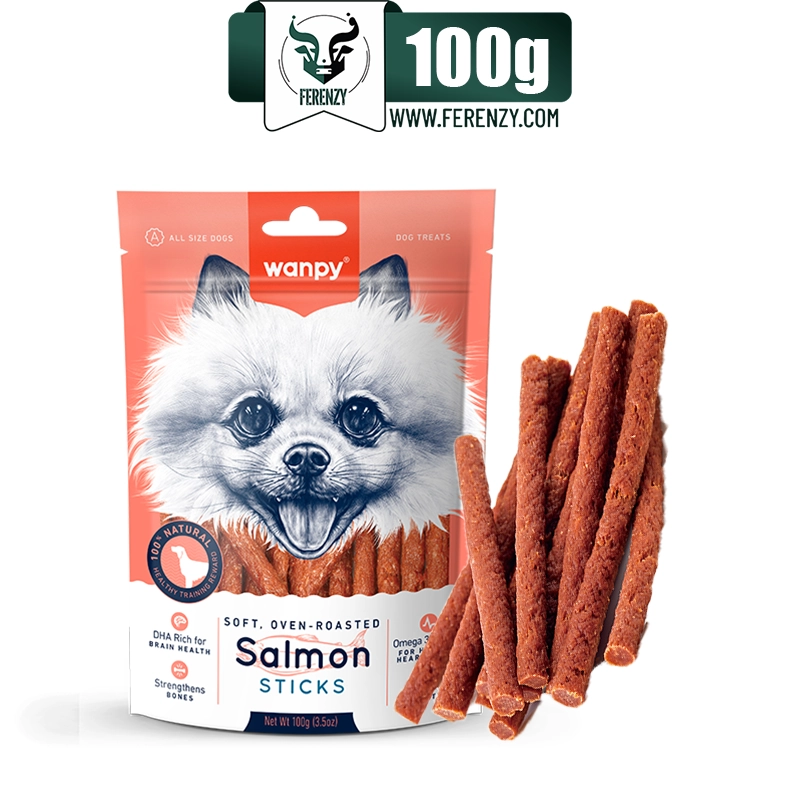 تشویقی سگ ونپی  مدل مدادی با طعم سالمون وزن 100 گرم Wanpy Salmon Sticks