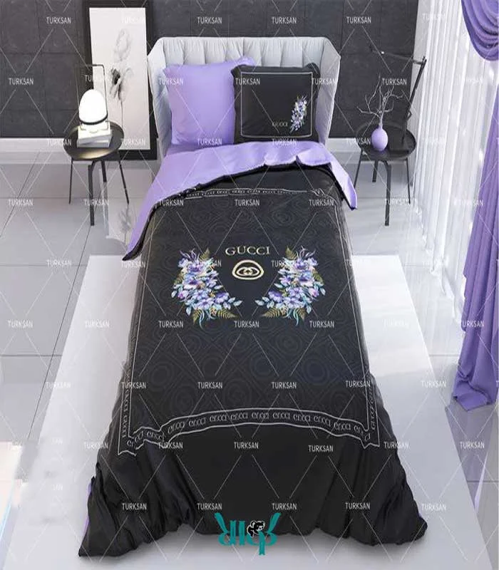 روتختی مشکی بنفش یک نفره طرح گوچی کد d195