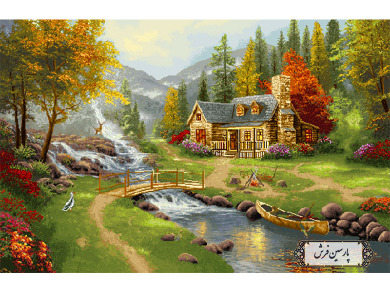 خرید نخ و نقشه تابلو فرش خانه و رودخانه - کد NV721