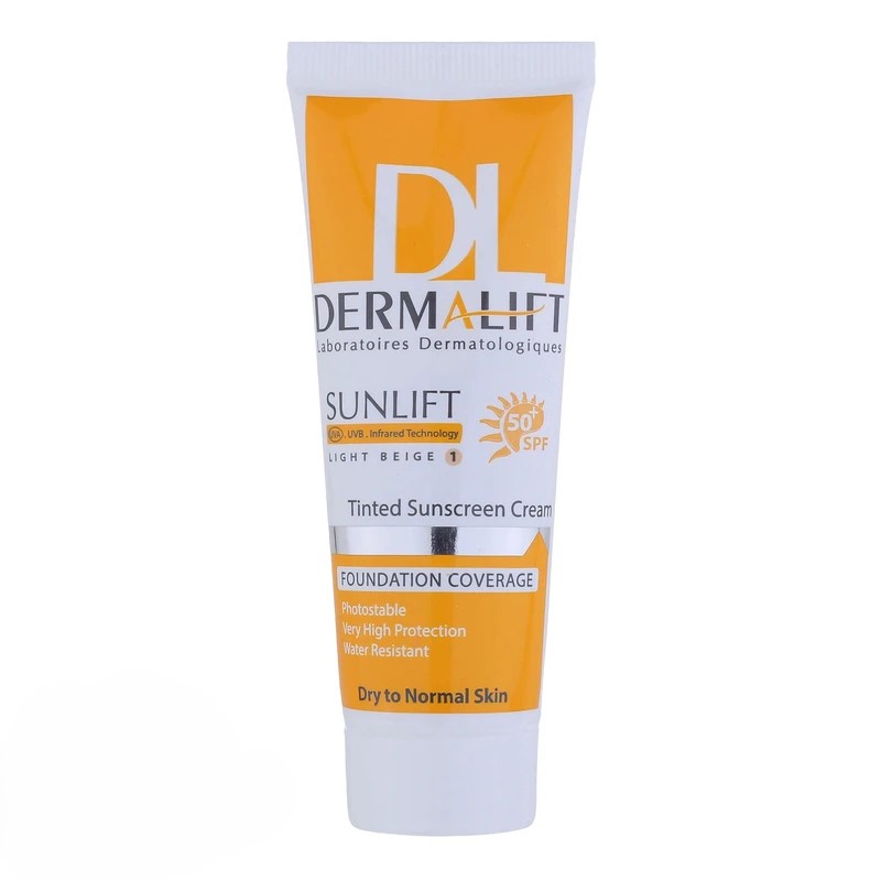 کرم ضد آفتاب رنگی بژ روشن پوست های معمولی و خشک SPF50 درمالیفت