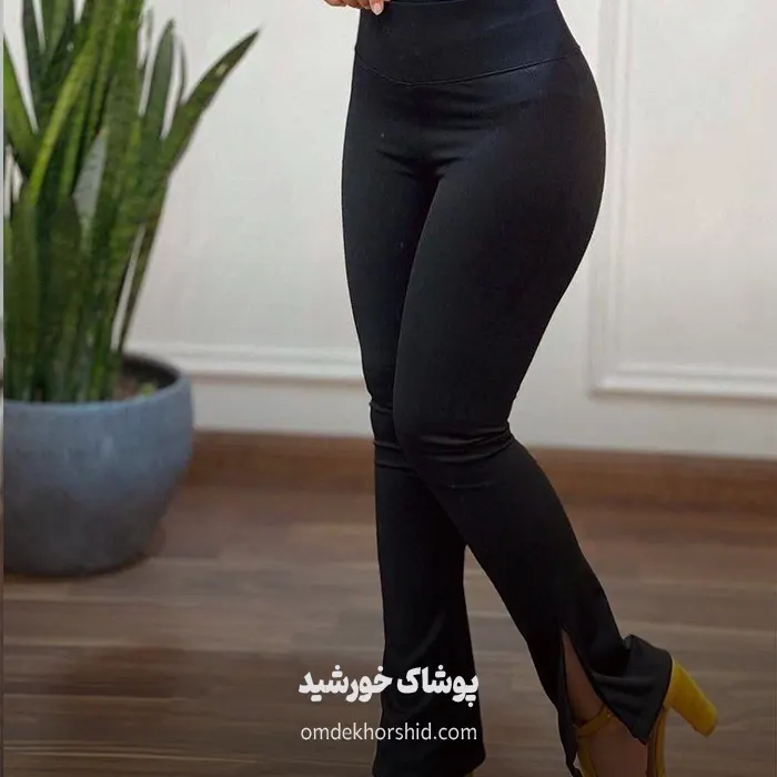 شلوار  تسلا دم پا چاکدار مشکی تک