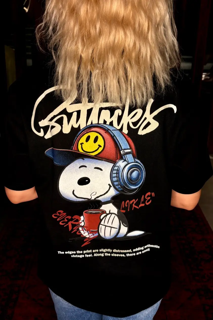 تیشرت لانگ باکس برند وارداتی SNOOPY کد 149 - مشکی, XXL