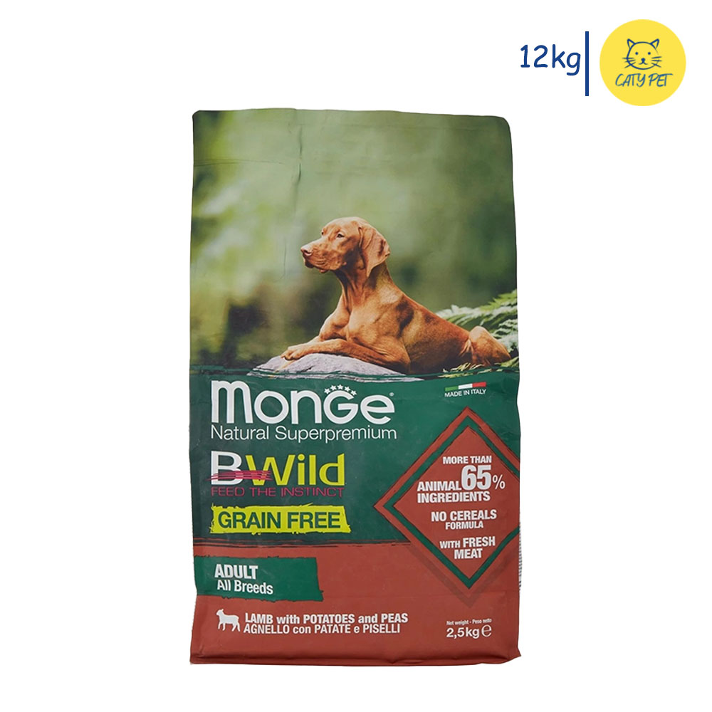 غذای خشک سگ بالغ مونژه  Monge BWild Grain Free  بدون غلات با گوشت بره وزن 12 کیلوگرم
