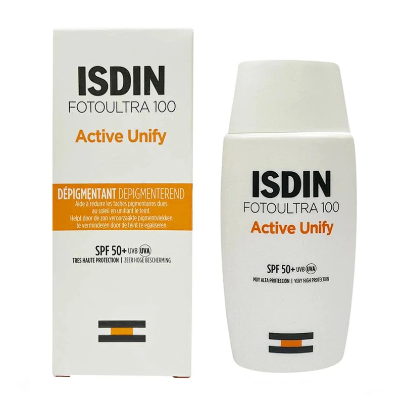 کرم ضدآفتاب بدون رنگ ایزدین SPF50 مدل FOTOULTRA 100 ACTIVE UNIFY مناسب انواع پوست، حجم 50 میلیلیتر