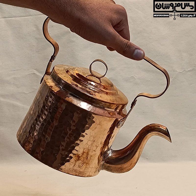 کتری مسی تمام دستساز زنجان دسته دار طرح قدیمی | 1 لیتر | مدل چوپانی