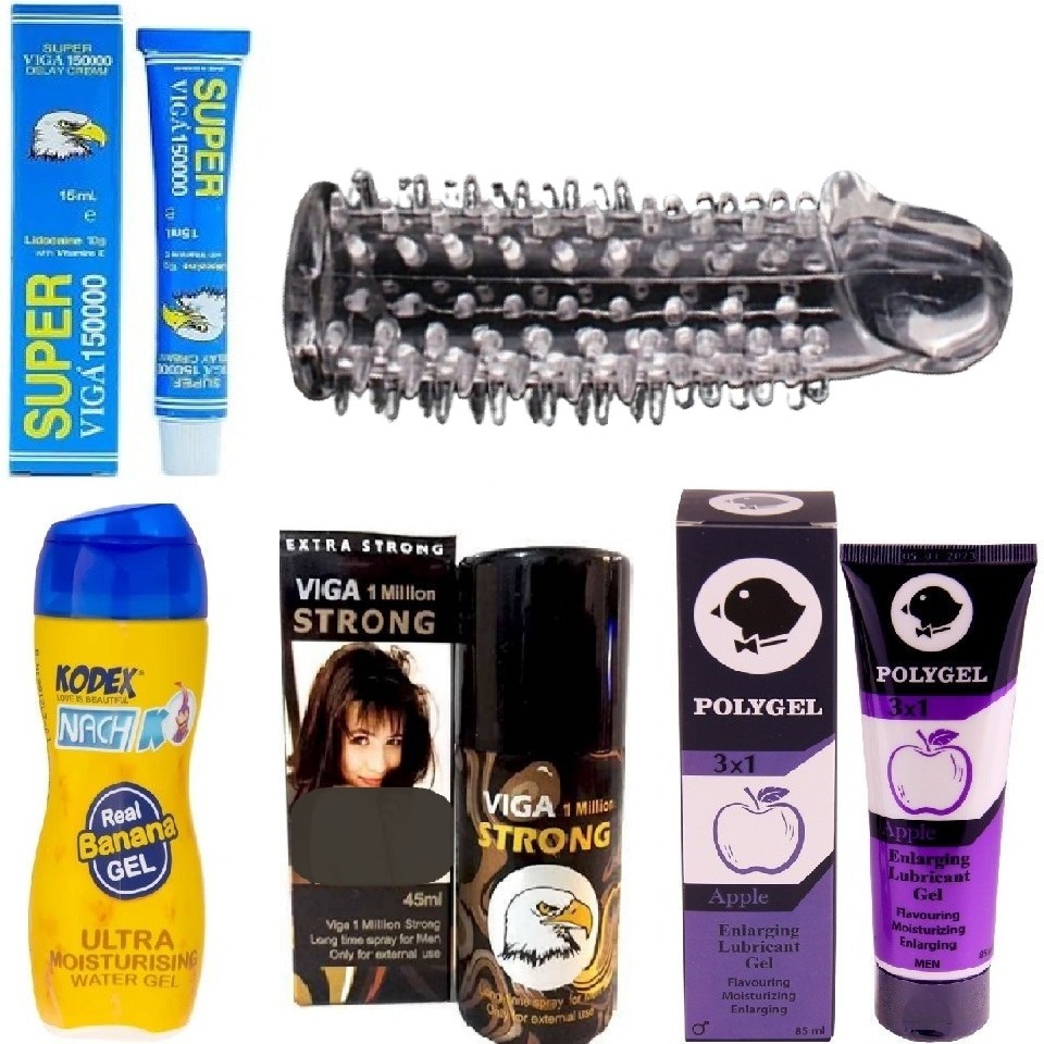 پکیج زناشویی پلاس ( کاندوم سیلیکونی خاردار آناتومیک لاور + ژل تاخیری ویگا ابی + حجم دهنده فوری اقایان پلی ژل + اسپری تاخیری ویگا 1 میلیون + روان کننده لوبریکانت موزی کدکس )