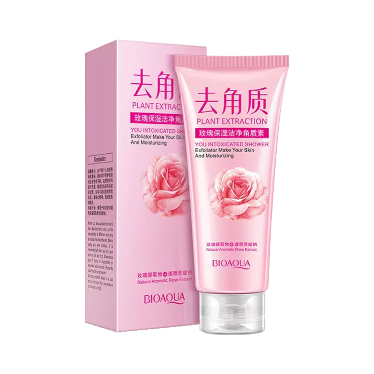 اسکراب لایه بردار و روشن کننده بایو آکوا مدل Rose Moisturizing حاوی عصاره گل رز حجم 120 میلی لیتر