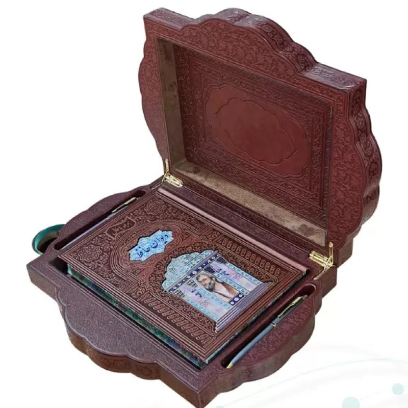 حافظ وزیری گلاسه چرم جعبه دار طرح صدف با آینه پلاک دار با خودکار و روان نویس