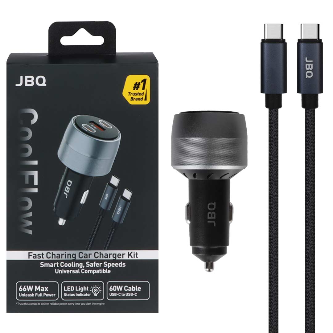 شارژر فندکی PD و فست سه پورت JBQ مدل Cool Flow C82339A 66W به همراه کابل شارژ Type-C To Type-C - مشکی