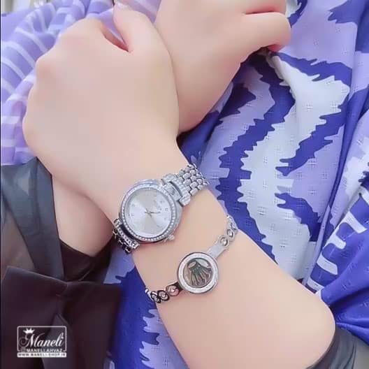 ست دستبند و ساعت رولکس زنانه نقره‌ای رنگ با قیمت ارزان و شیک 14020427