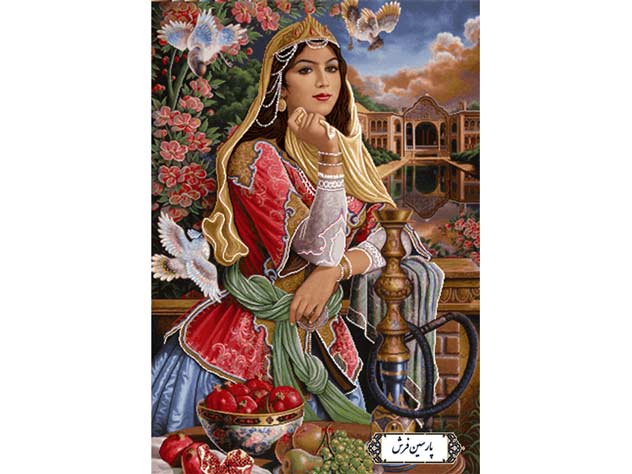 نخ و نقشه تابلو فرش دختر ایرانی قاجار - کد NC6345