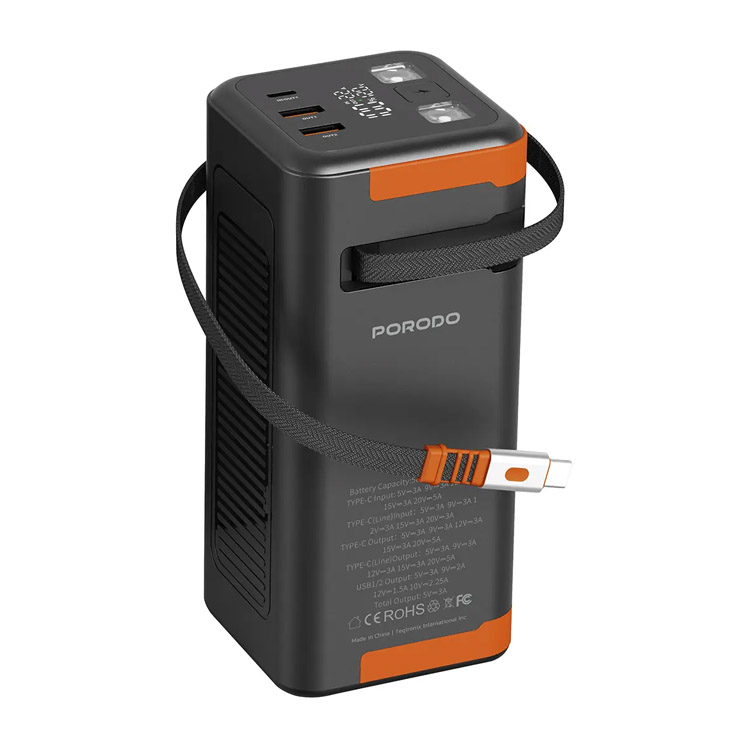 پاوربانک 50000 پرودو با کابل جمع شونده Porodo Power Boost PDPBFCH093BK