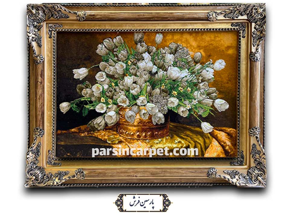 تابلو فرش دستباف تبریز طرح گلدان بابونه - کد TG1405