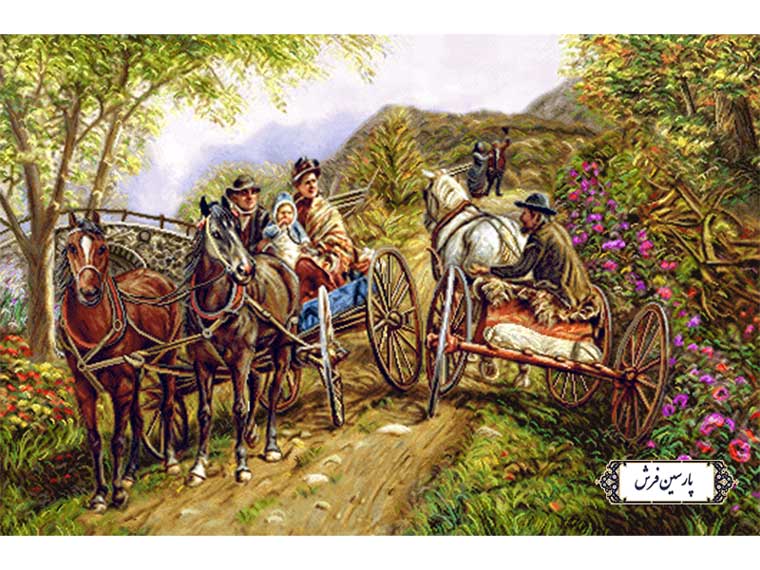 نخ و نقشه تابلو فرش دیدار کالسکه سواران - کد NF2290