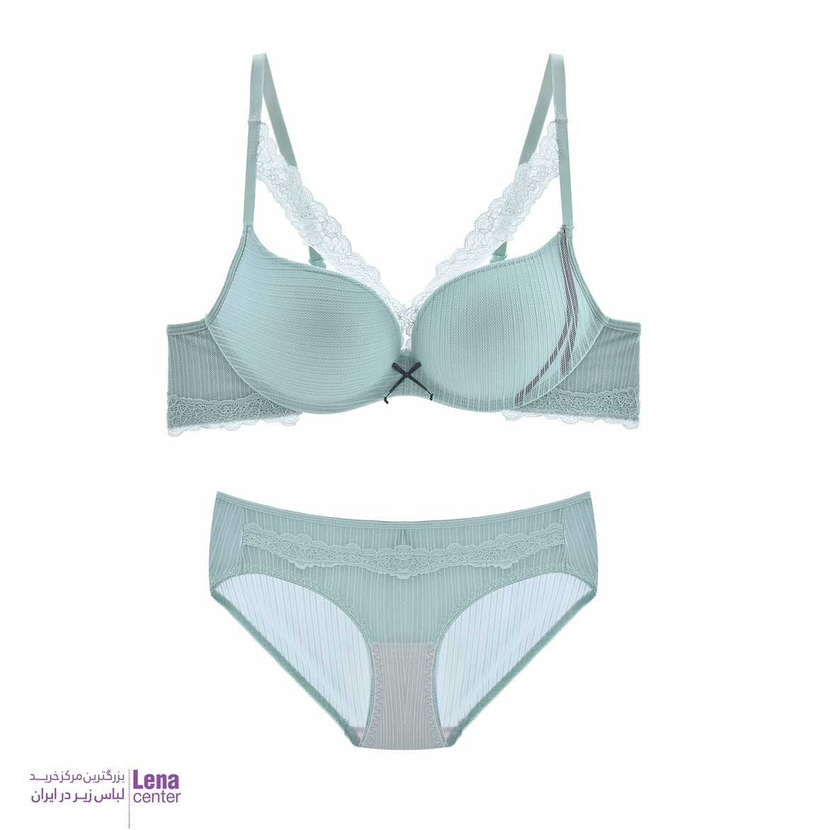 ست شورت وسوتین زنانه اسفنجی نیم کاپ تورکش سلطنتی سبز صابونی
