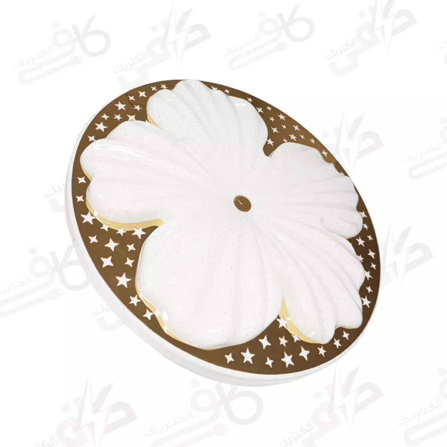 چراغ سقفی ریموت دار کد 814 سه حالته 100 وات الما طرح گل طلایی