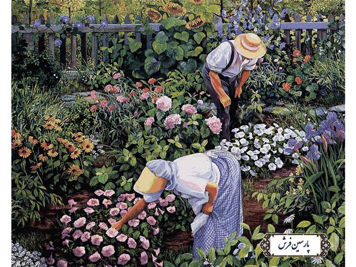 نخ و نقشه تابلو فرش منظره طرح باغچه گل - کد NV788