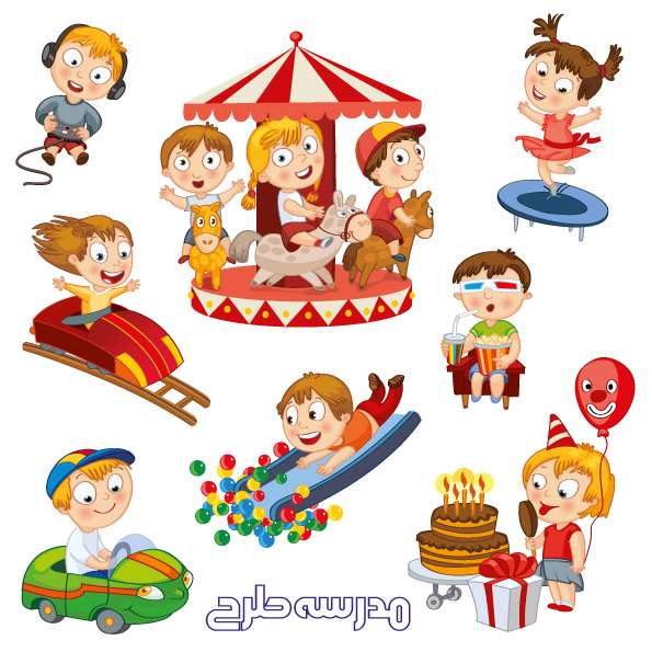 وکتور لایه باز بازی کردن بچه ها مهد کودک