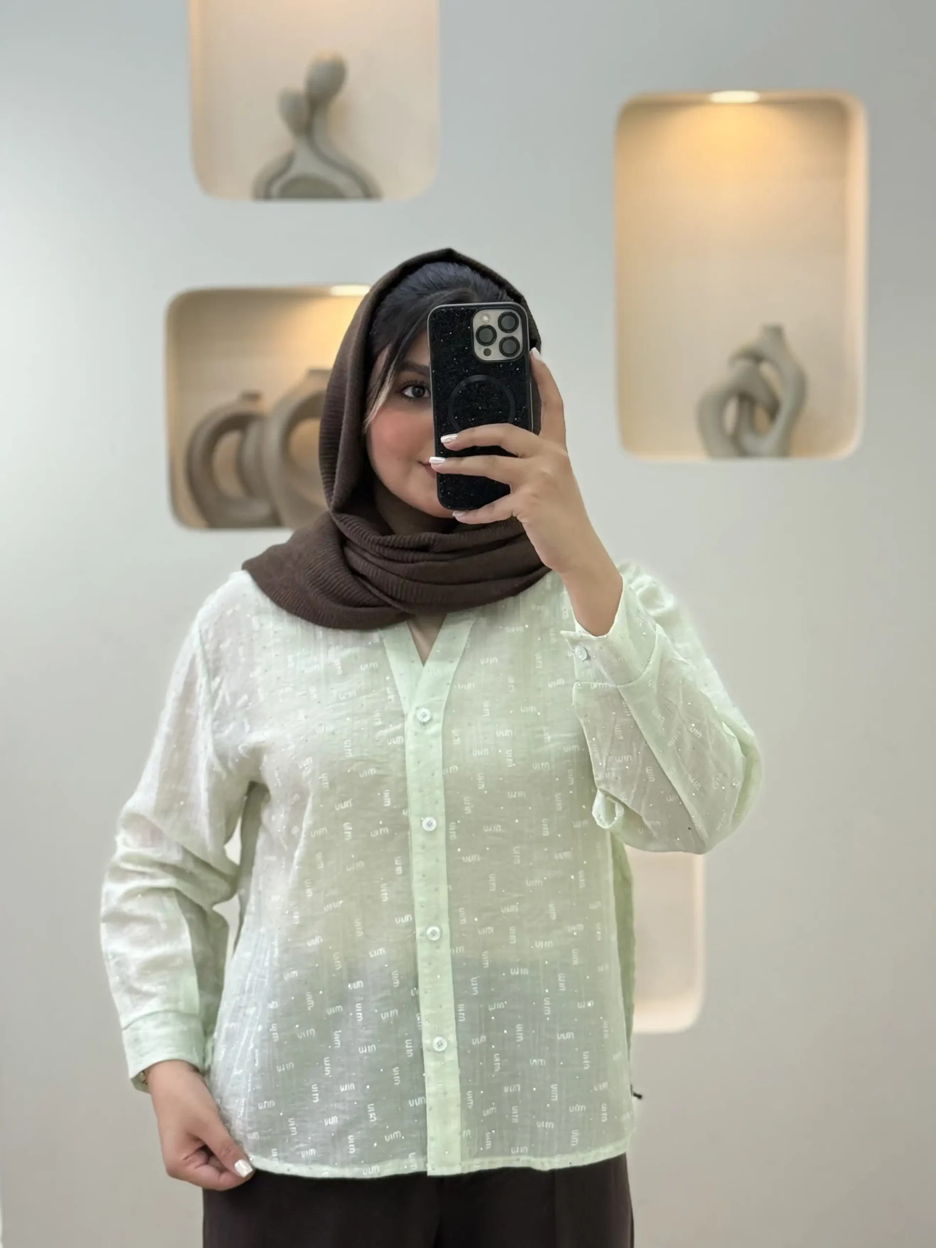 تیشرت شیشه ای نگینی آستین بلند - سبز