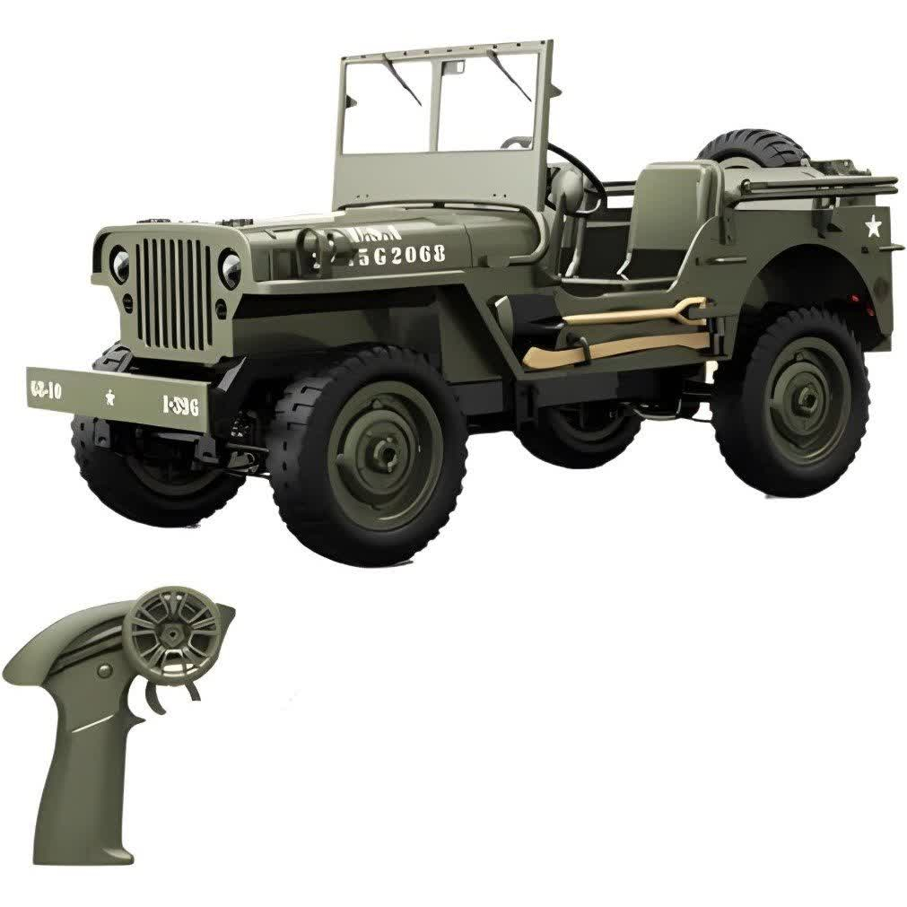ماشین بازی کنترلی ناب سل مدل جیپ ویلیز ارتشی آفرود شارژی چراغ دار کد MILITARY CAR 2.4GHZ RC SYSTEM 1/10 SCALE GENERAL PURPOSECAR