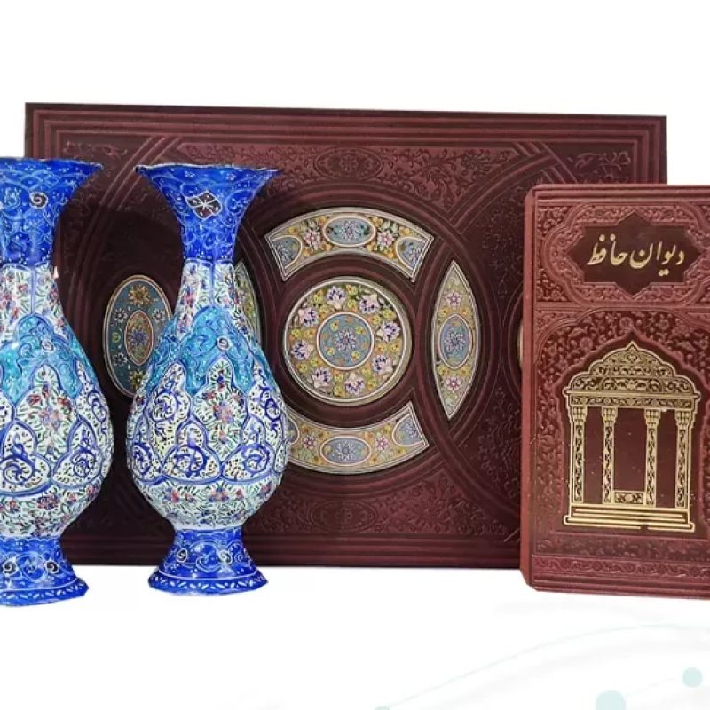 دیوان حافظ پالتویی چرم با 2گلدان مینا