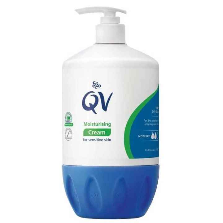 کرم مرطوب کننده پوست حساس QV مدل Sensitive Ski آبرسانی قوی برای پوست خشک و حساس