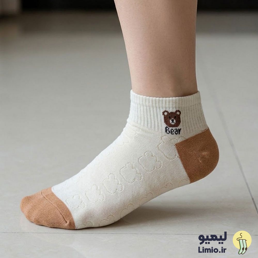 جوراب مچی فانتزی طرح خرسی زنانه نخ پنبه خارجی کد 104