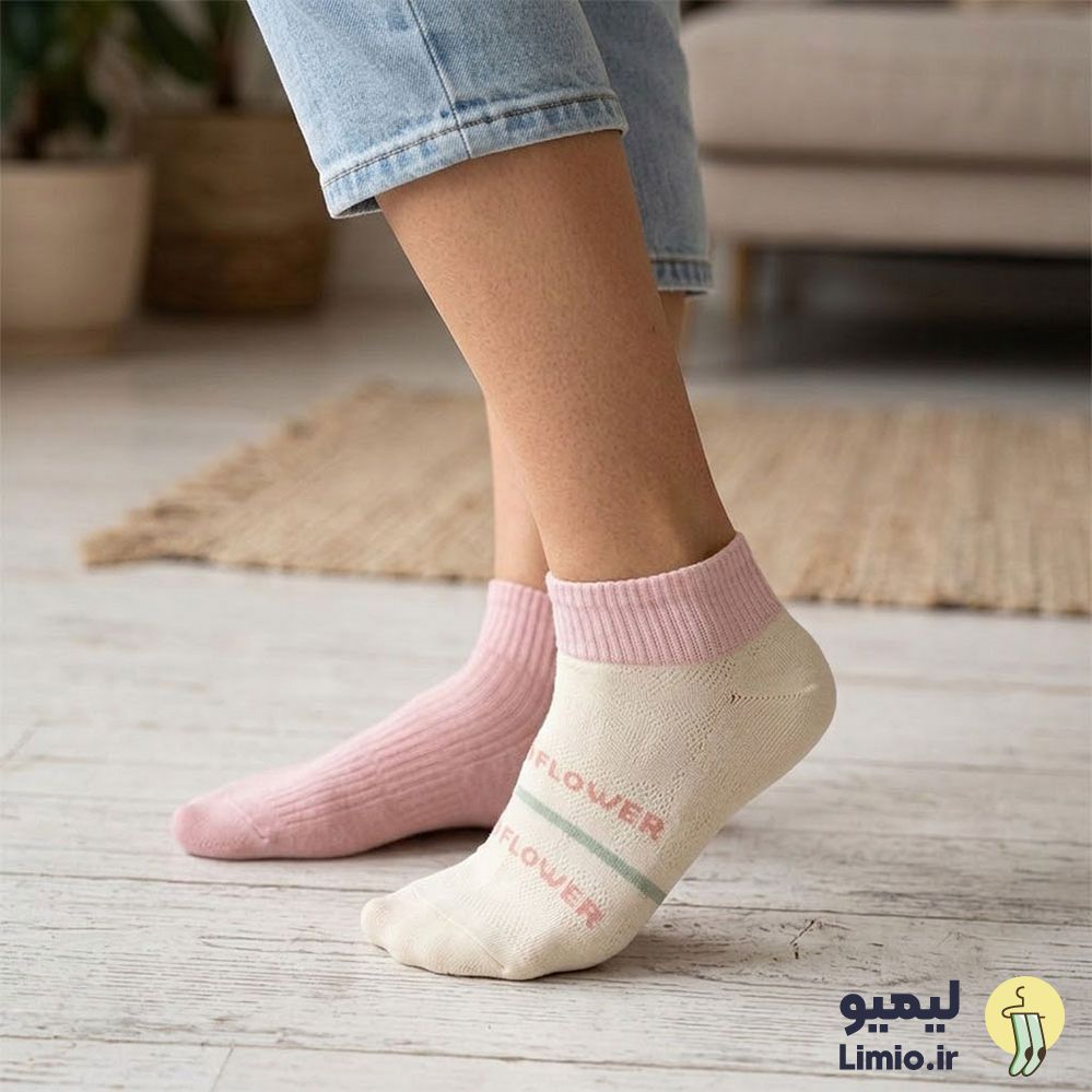 جوراب مچی فانتزی زنانه طرح گل نخ پنبه خارجی کد 109