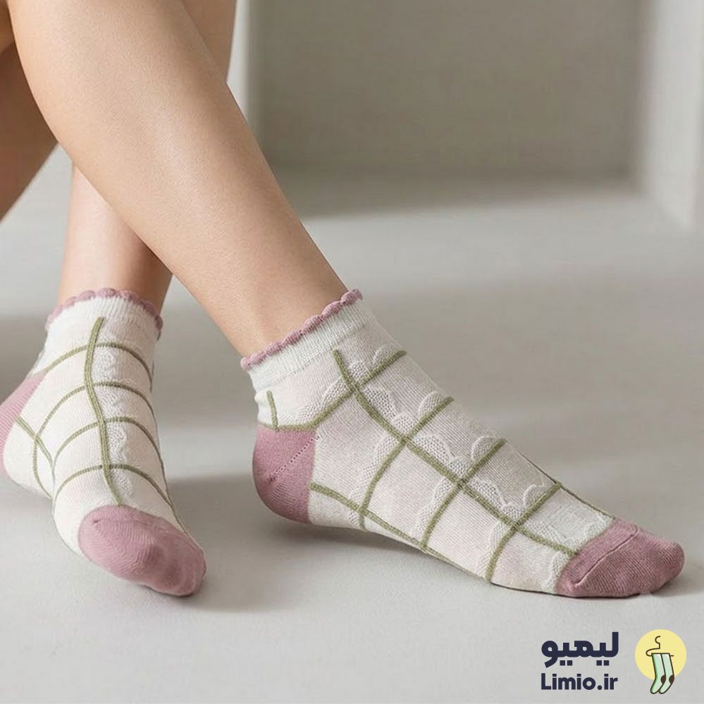 جوراب مچی فانتزی زنانه طرح چهارخونه پنبه خارجی کد 115