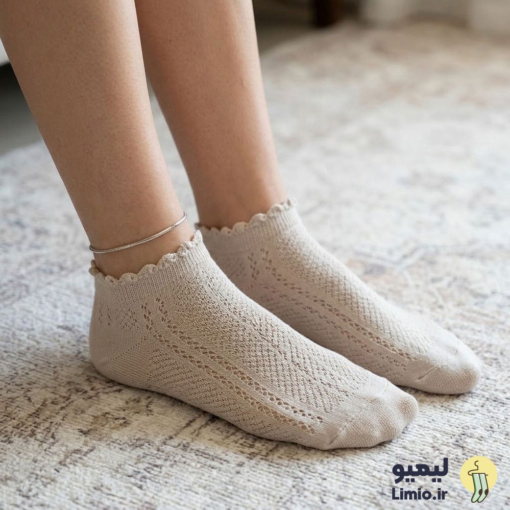جوراب مچی زنانه طرح سوزنی نخ پنبه خارجی کد 128