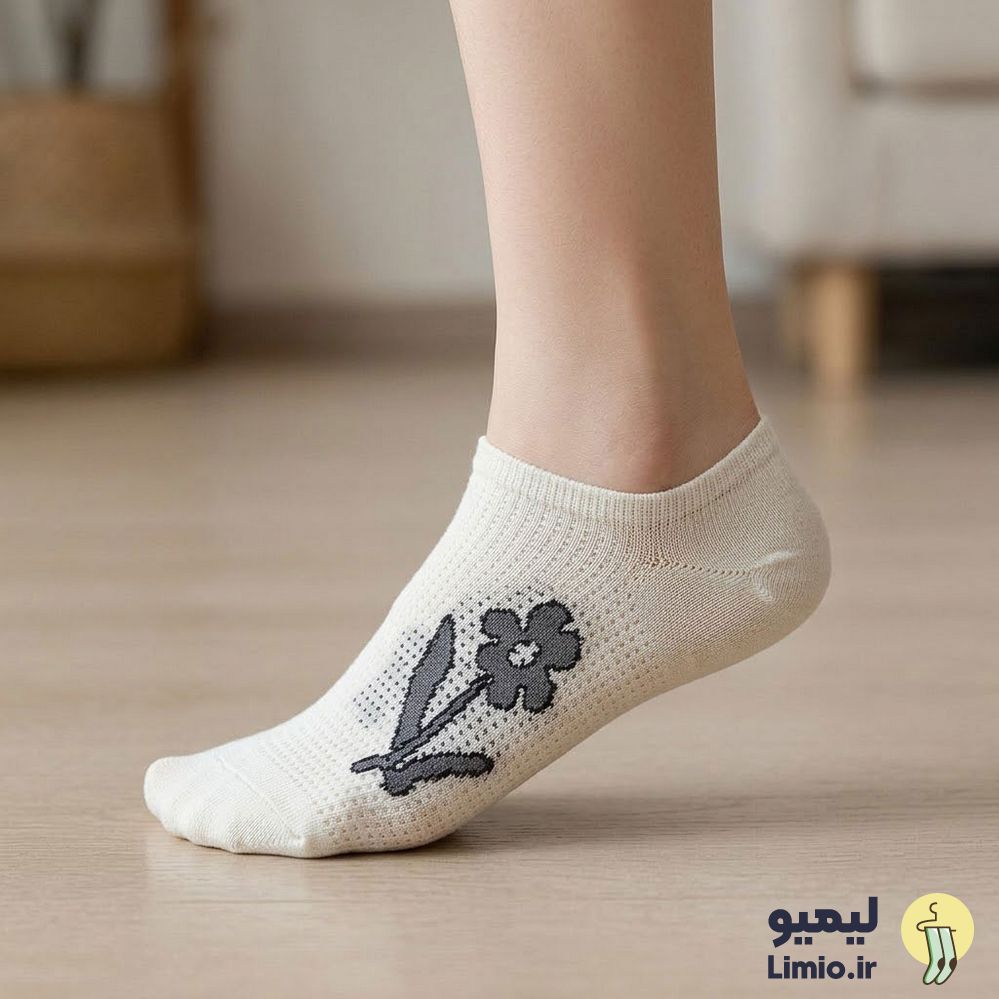 جوراب مچی زنانه طرح گل نخ پنبه خارجی کد 130