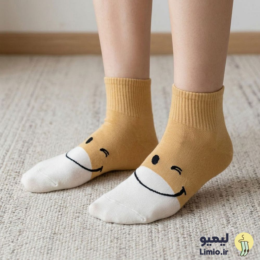 جوراب مچی فانتزی زنانه طرح ایموجی نخ پنبه خارجی کد 136