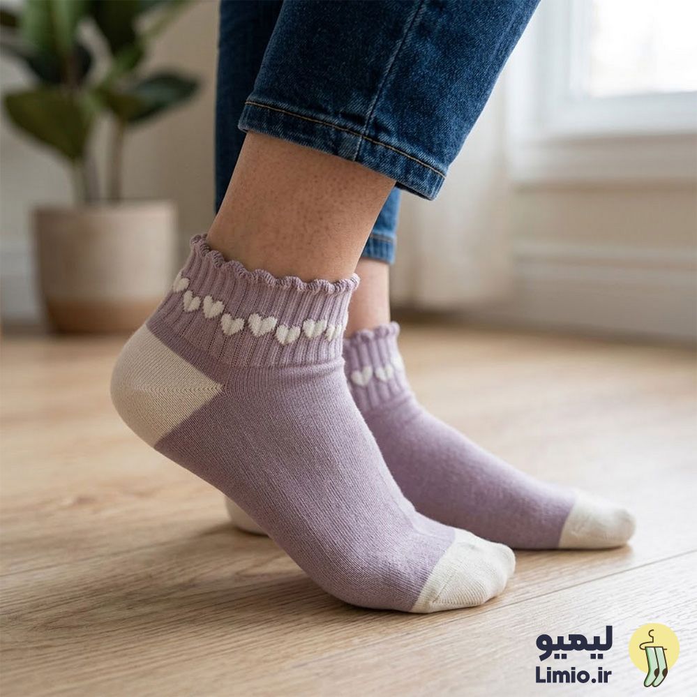 جوراب مچی فانتزی زنانه طرح قلب نخ پنبه خارجی کد 143