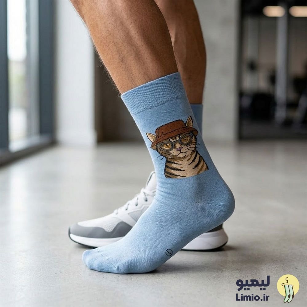 جوراب ساق دار فانتزی طرح طرح گربه کلاه به سر نخ پنبه خارجی کد 150