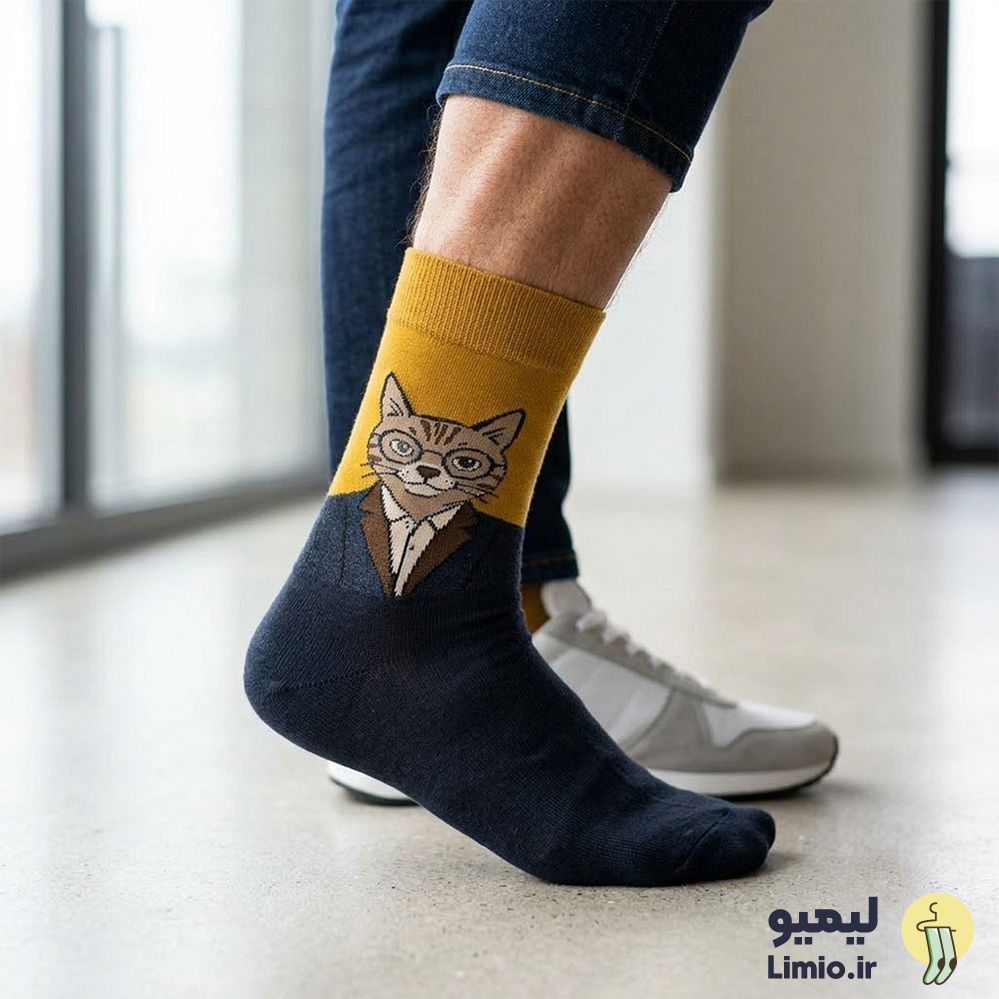 جوراب ساق دار فانتزی طرح طرح گربه کلاه کت شلواری نخ پنبه خارجی کد 151