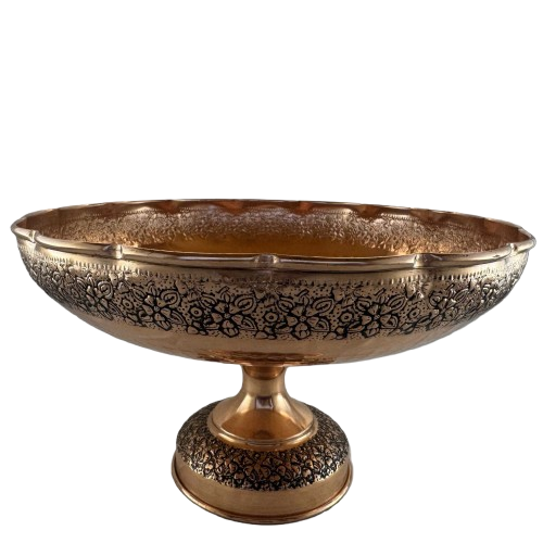 میوه خوری مسی طرح گلدار پایه کوتاه