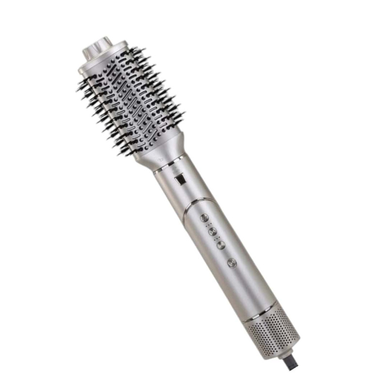 سشوار برس‌دار حالت‌دهنده حرفه‌ای انزو پروفیشینال مدل EN-755 با موتور AC، توان 1500 وات، تنظیمات دما سه حالته، تنظیم سرعت دو سرعته، دارای سری‌های صاف‌کننده، حجم‌دهنده و فرکننده، وزن 700 گرم - سبز شفاف