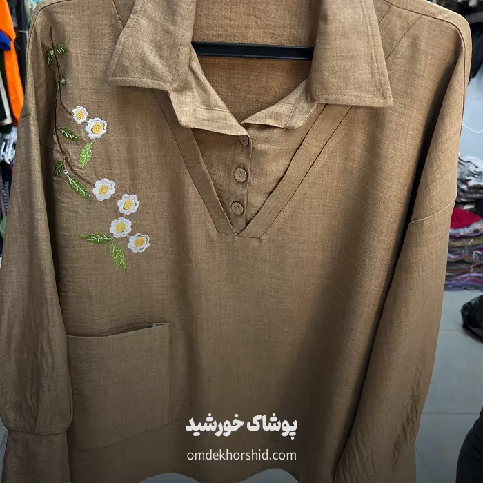 شومیز یقه دکمه گلدوزی