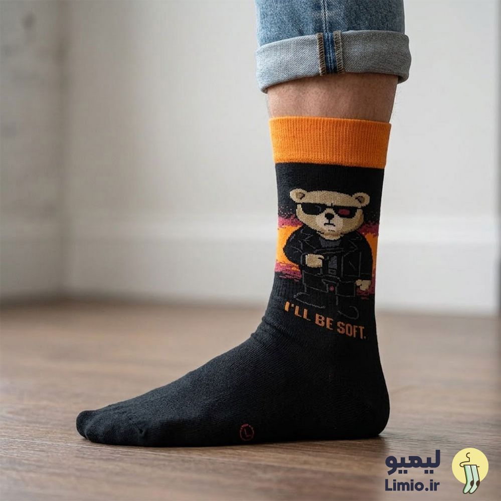 جوراب ساق دار فانتزی طرح خرس ILL BE SOFT نخ پنبه خارجی کد 153