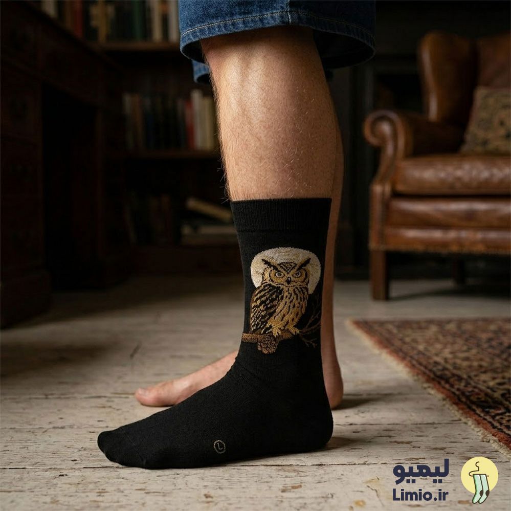 جوراب ساق دار فانتزی طرح جغد نخ پنبه خارجی کد 154