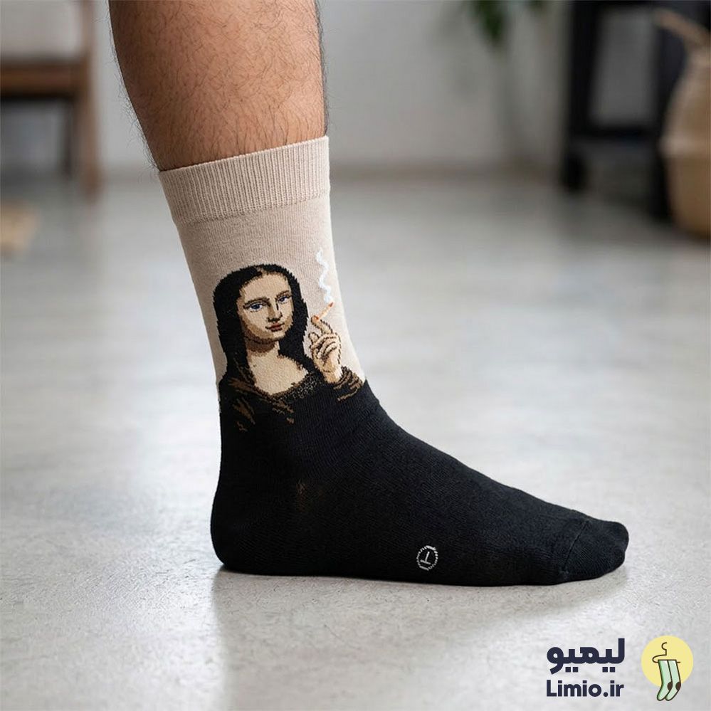 جوراب ساق دار فانتزی طرح مونالیزا سیگاری نخ پنبه خارجی کد 156