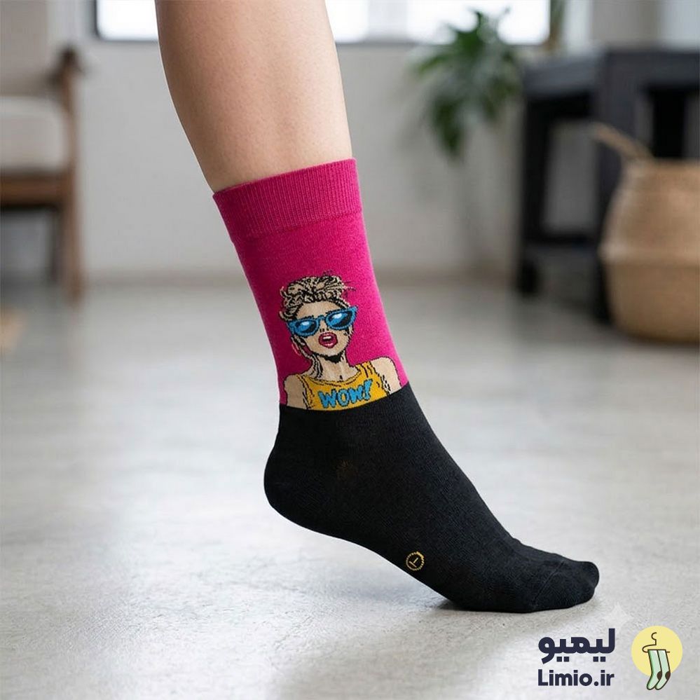 جوراب ساق دار فانتزی طرح Funy Wow نخ پنبه خارجی کد 157