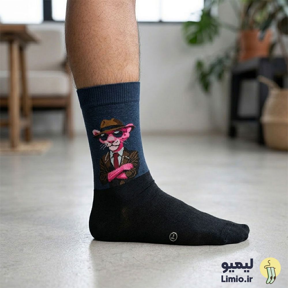 جوراب ساق دار فانتزی طرح پلنگ صورتی کلاه دار نخ پنبه خارجی کد 159