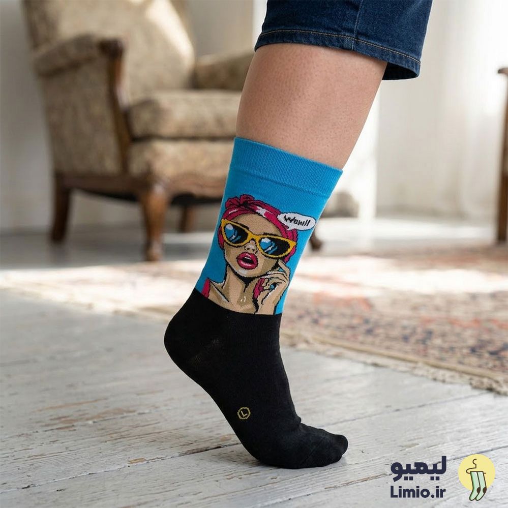جوراب ساق دار فانتزی طرح woow نخ پنبه خارجی کد 165