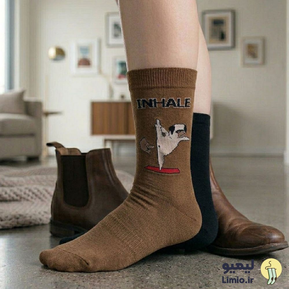 جوراب ساق دار فانتزی طرح INHALE نخ پنبه خارجی کد 169