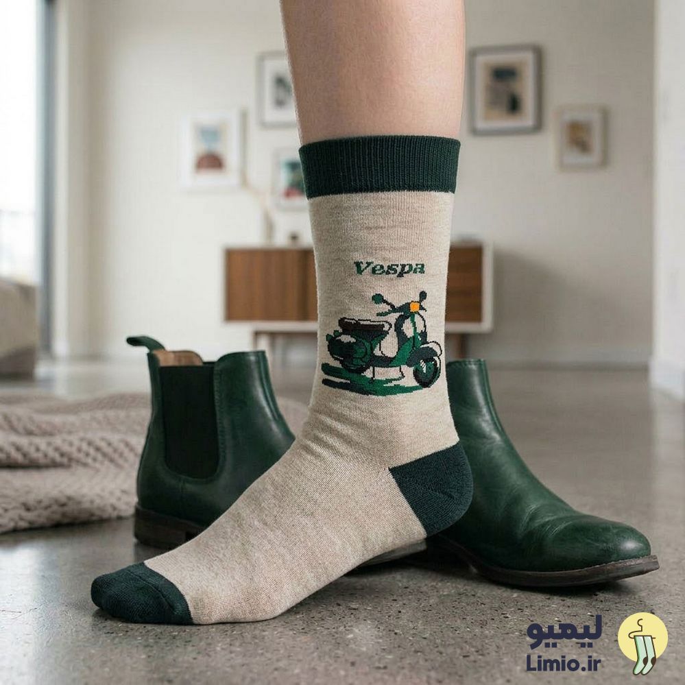 جوراب ساق دار فانتزی طرح وسپا نخ پنبه خارجی کد 181