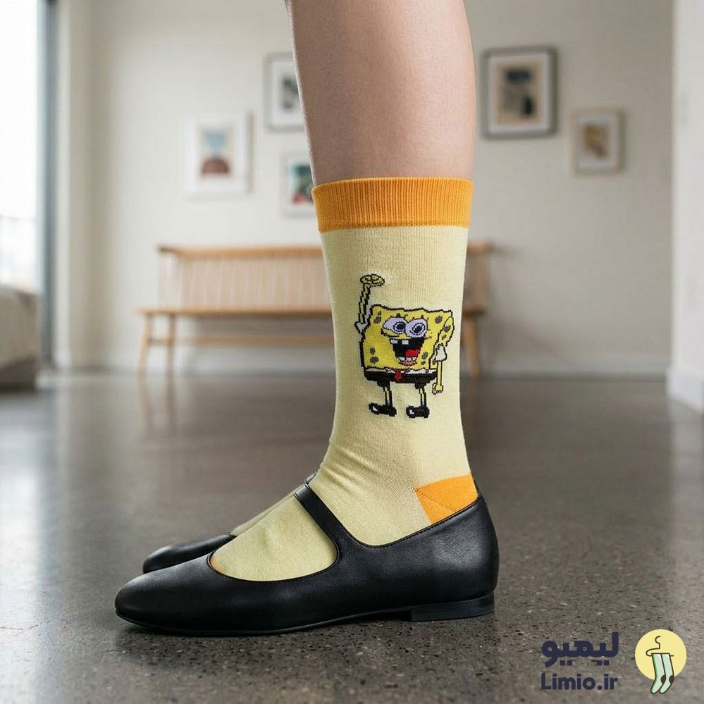 جوراب ساق دار فانتزی طرح باب اسفنجی 01 نخ پنبه خارجی کد 182